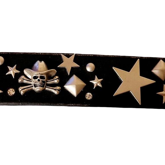 Skull and Crossbones With Cowboy Hat Leather Rhinestone Studded B… - Picture 6 of 7